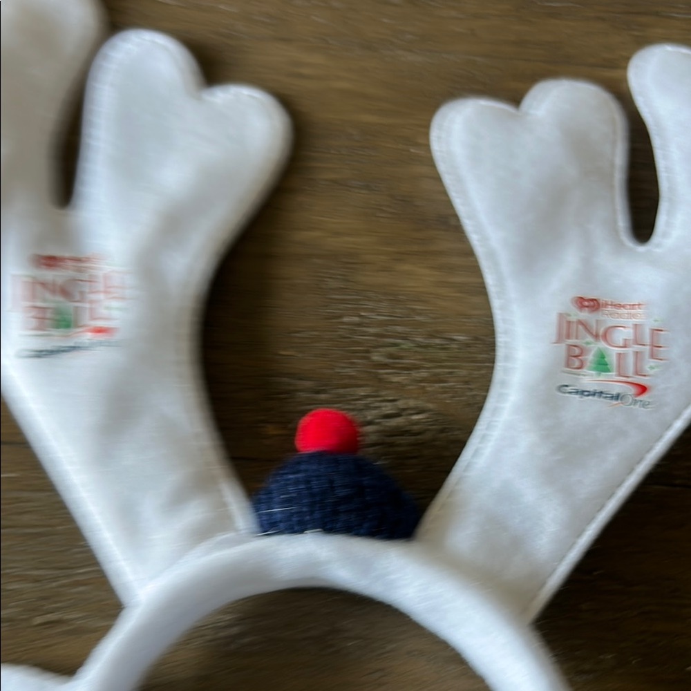 White Reindeer Antler Headband with Red and Blue Accents